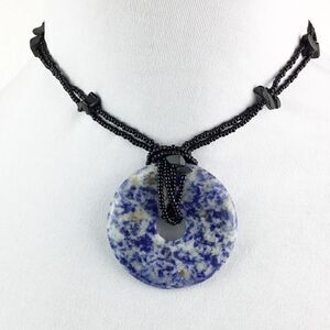 Necklace | Blue White Stone Donut Pendant NWOT